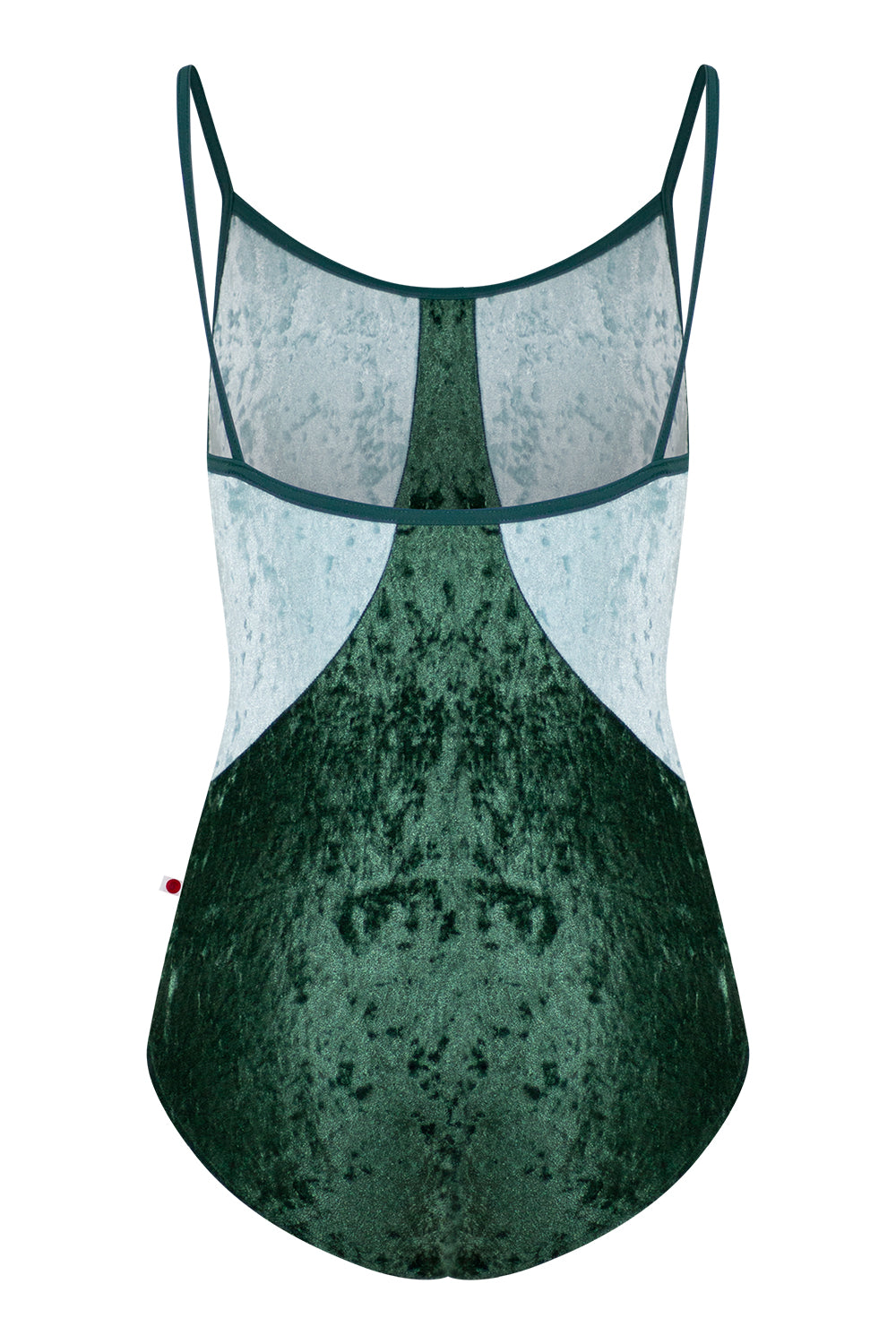 Amanda extra high-cut leotard in CV-Pine body color with CV-Ice top color and T-Kale trim color