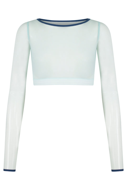 Long sleeved crop top in Mesh Whisper with T-Storm trim color