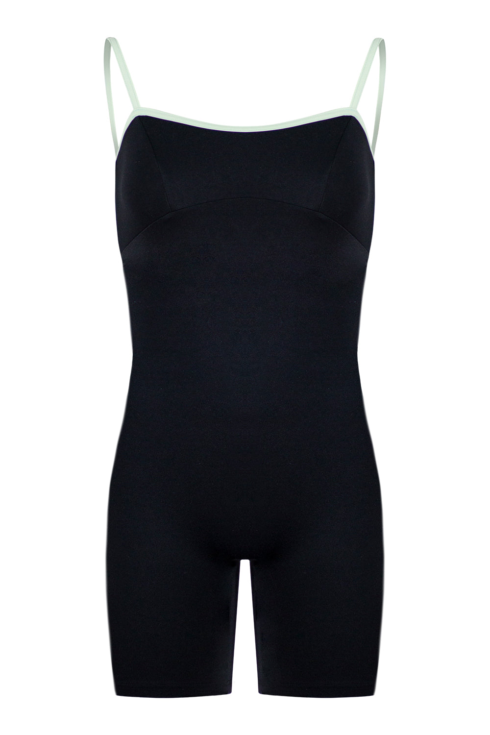 Denise Semi-Unitard in M-Black top & body color and T-Pistachio trim color