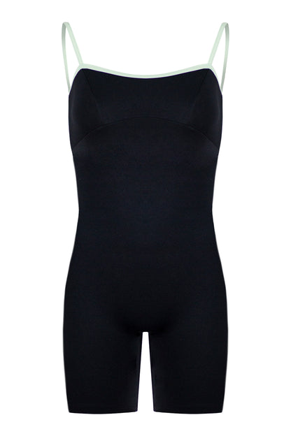 Denise Semi-Unitard in M-Black top & body color and T-Pistachio trim color