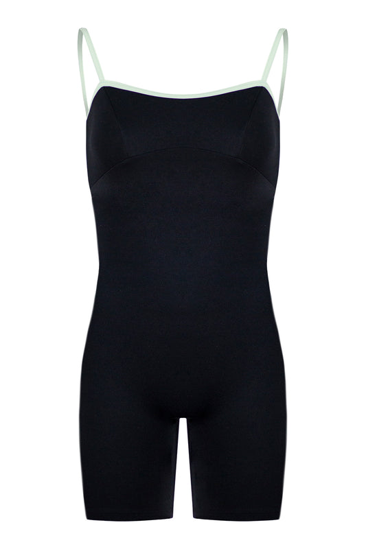 Denise Semi-Unitard in M-Black top & body color and T-Pistachio trim color