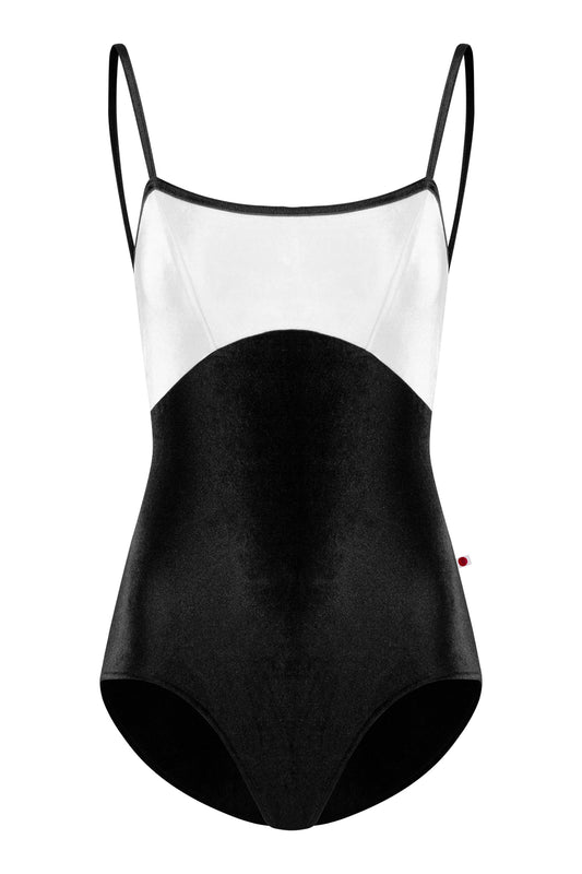 Denise extra high-cut leg leotard in V-Black body color with V-White top color and V-Black trim color