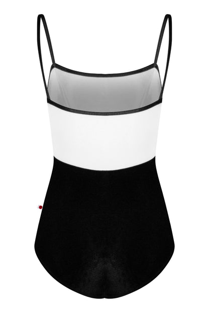 Denise extra high-cut leg leotard in V-Black body color with V-White top color and V-Black trim color