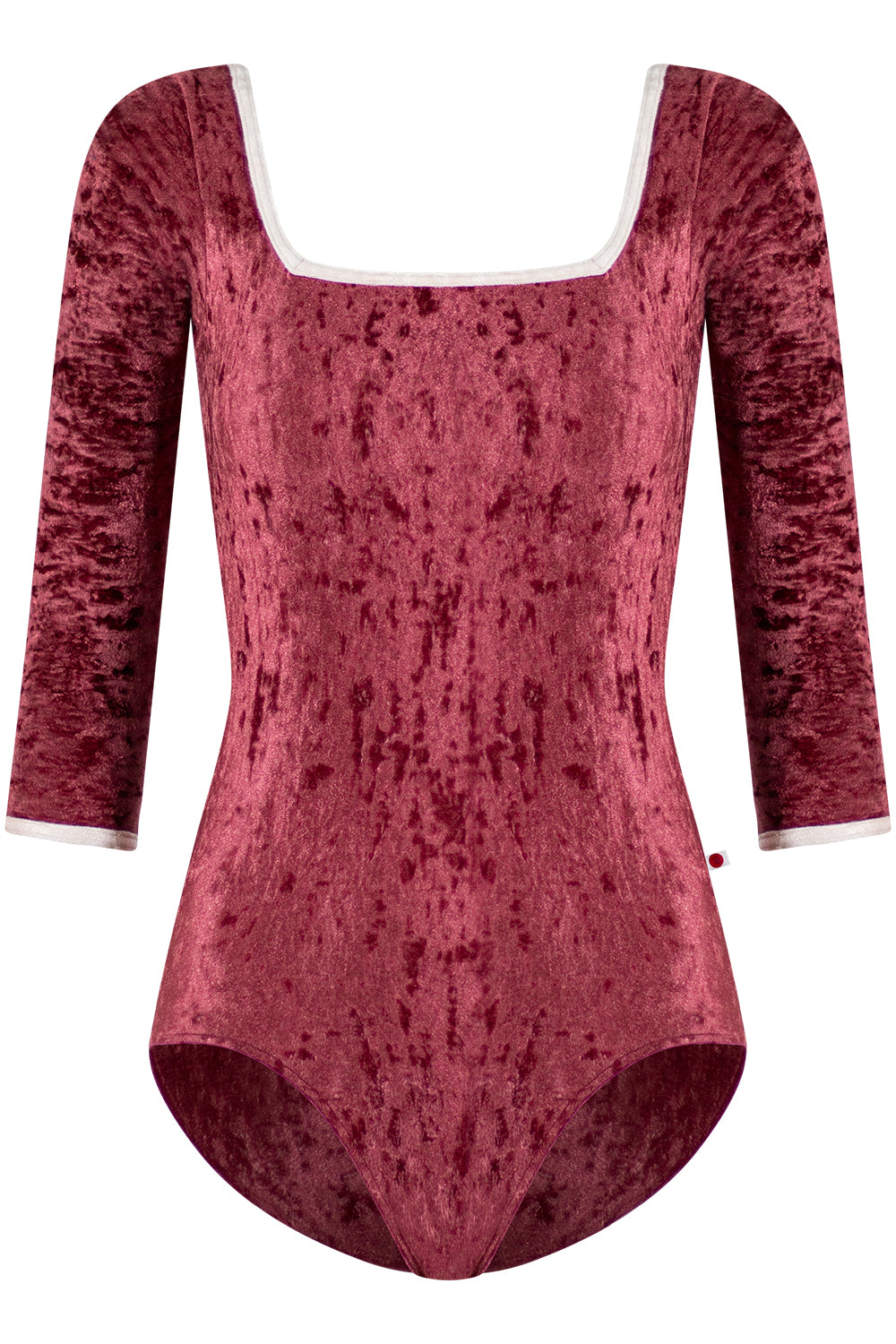 Marieke Extra High-Cut leg leotard in CV-Garnet body color with 3Q sleeves and CV-Misty Rose trim color