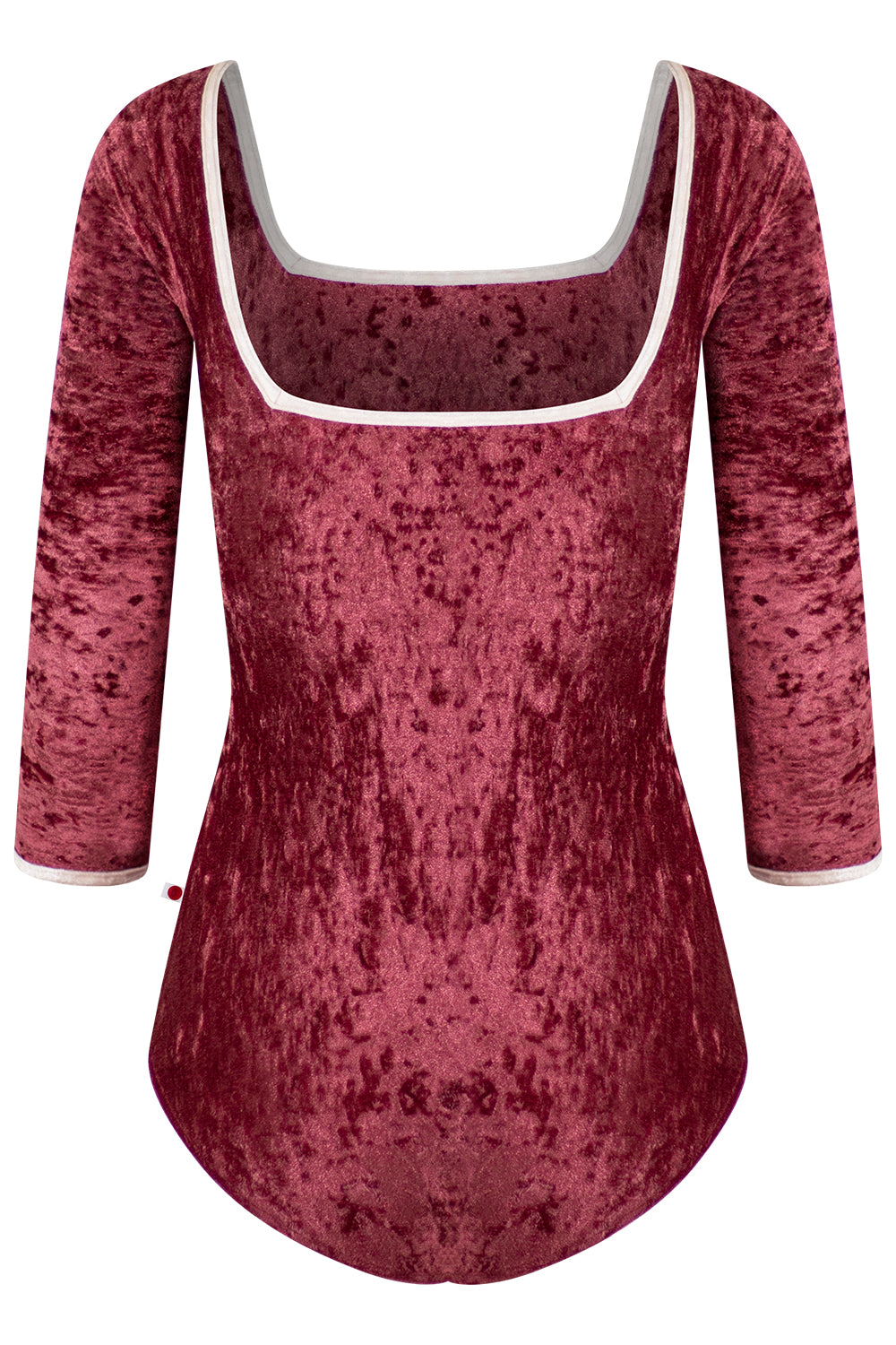 Marieke Extra High-Cut leg leotard in CV-Garnet body color with 3Q sleeves and CV-Misty Rose trim color