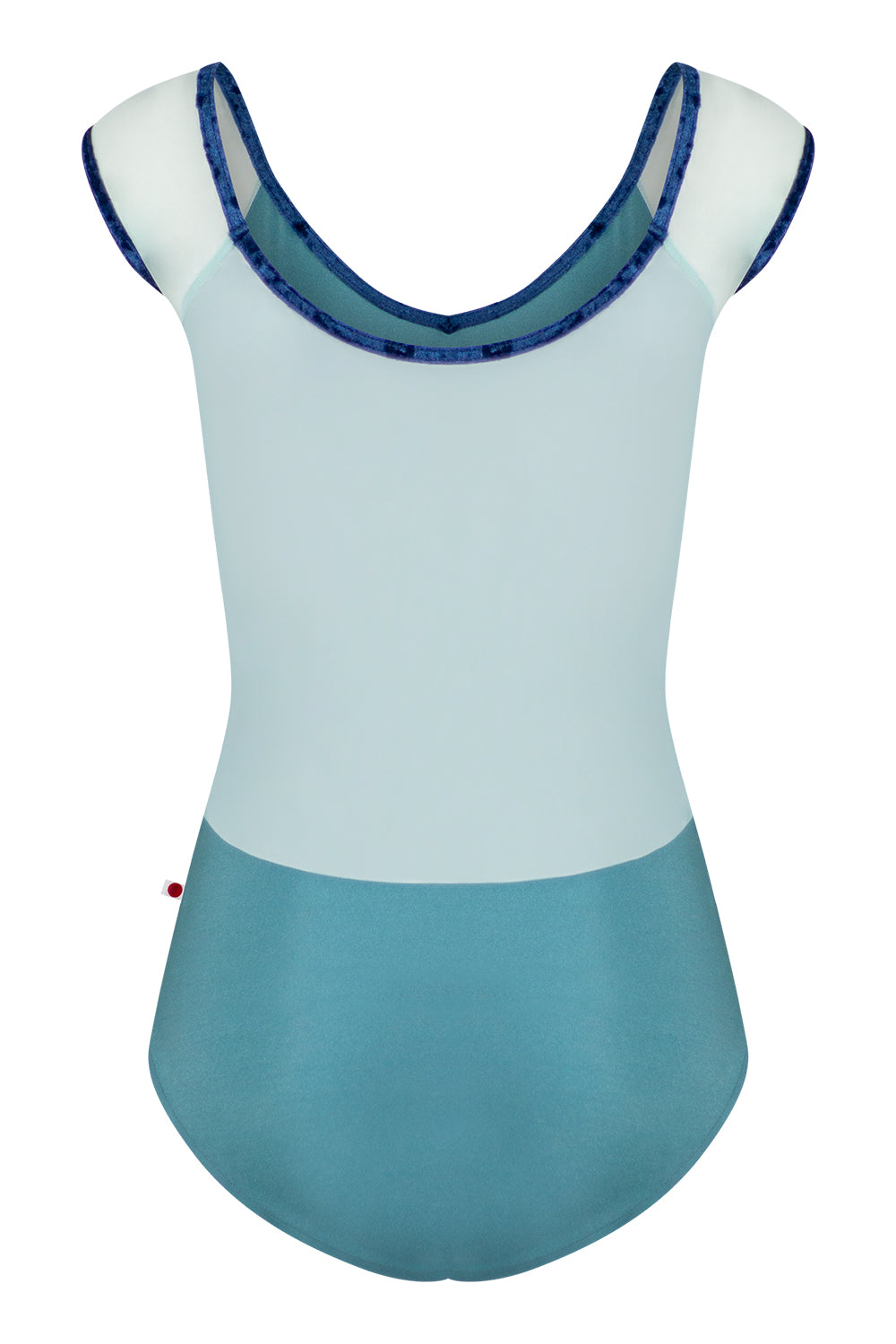 Nina High-Cut leotard in N-Frost body color with Mesh Whisper top color and CV-Dark Blue trim color