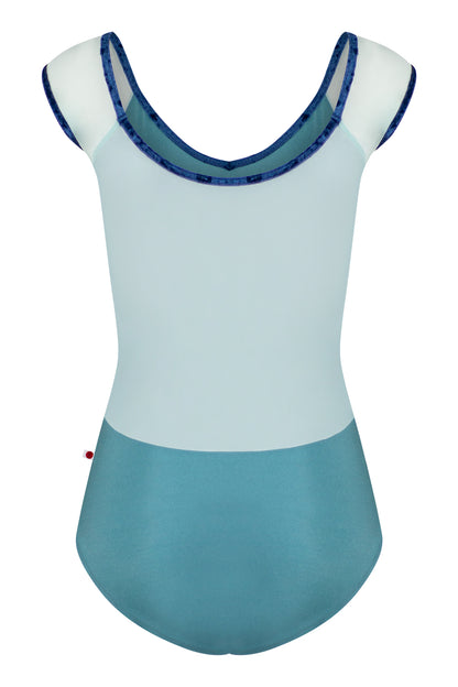 Nina High-Cut leotard in N-Frost body color with Mesh Whisper top color and CV-Dark Blue trim color